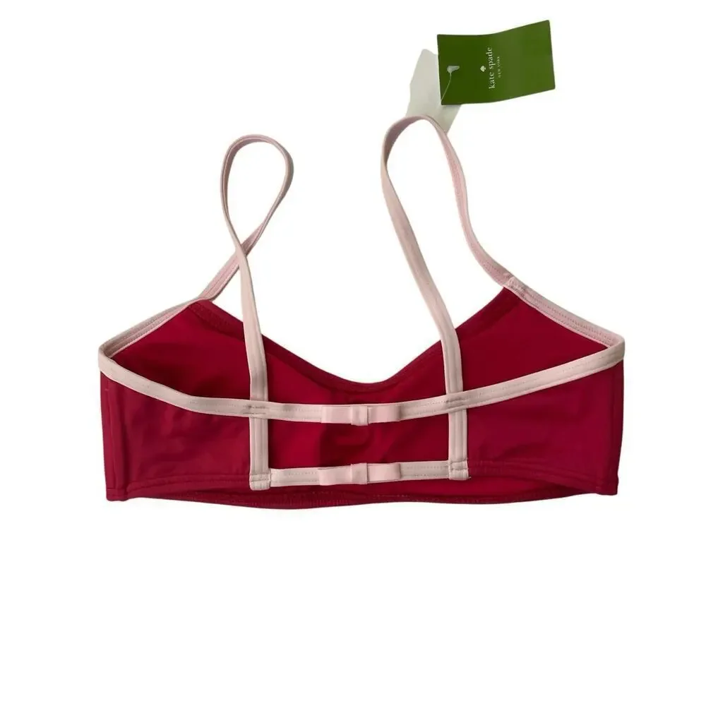 Kate Spade Bikini Top Padded Rose Pink Bows Details Sz XS Preppy Coquette - Picture 7 of 11
